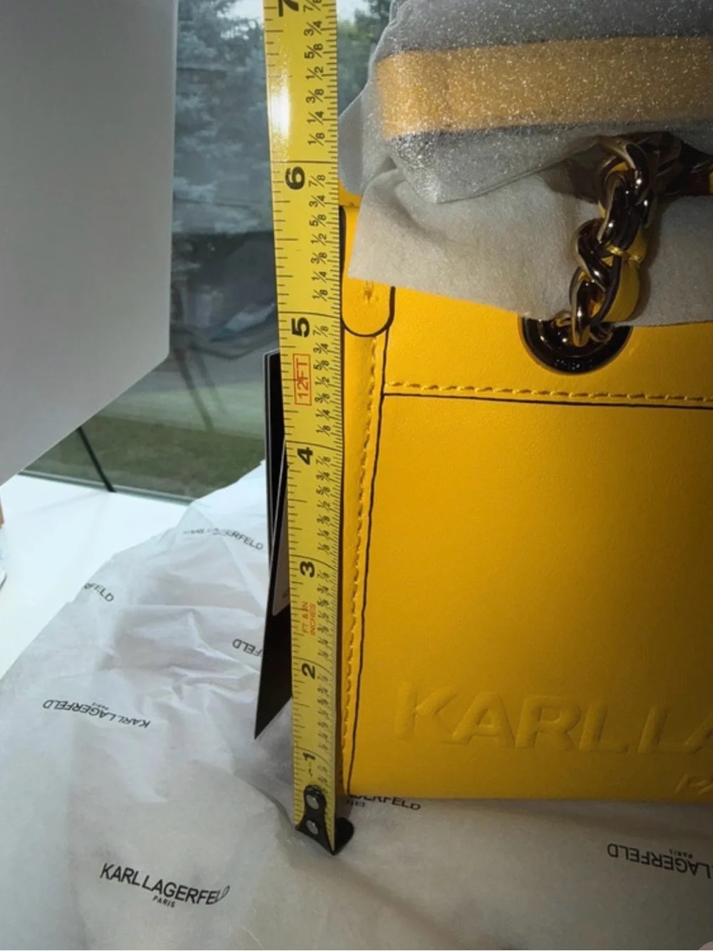 Karl Lagerfeld Bright Yellow Leather Chain Shoulder Bag